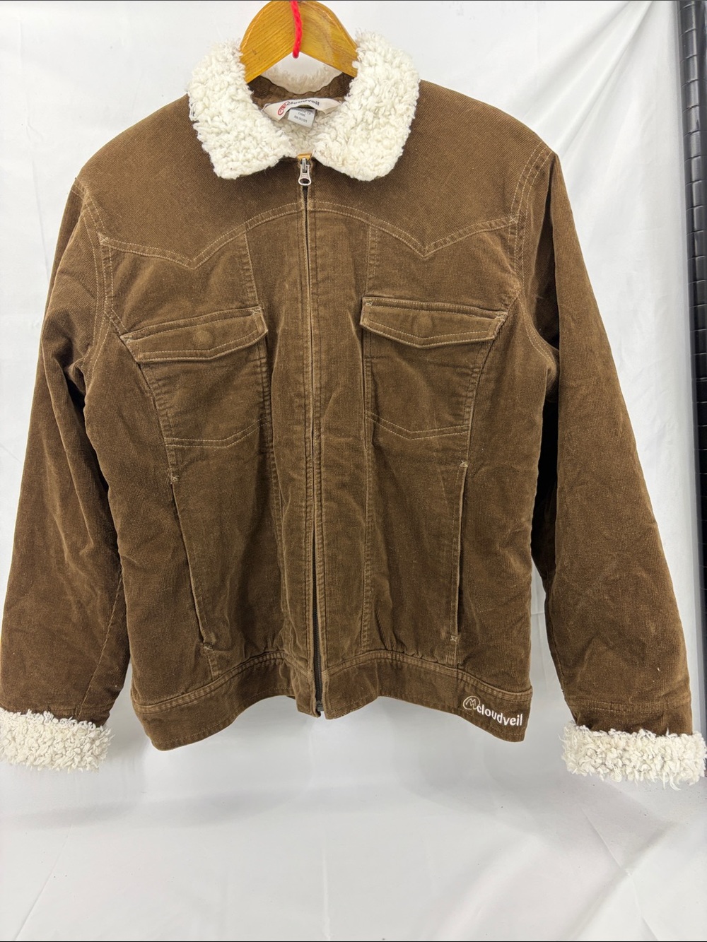 Cloudveil Womens Brown Corduroy Faux Sherpa-lined Backwoods Trucker Jacket, sz L